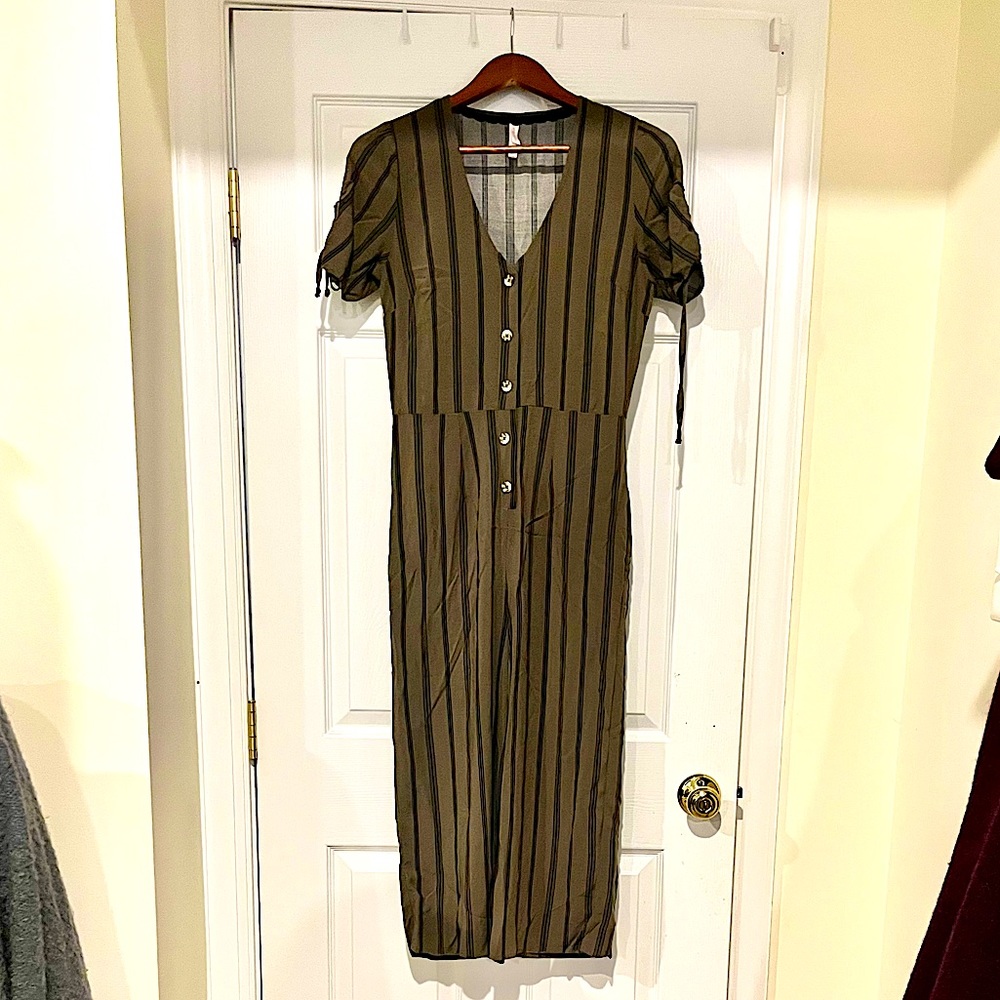 Olive Striped Jumpsuit w/ Pockets